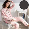 Kvinnor mjuk 100% bomull pyjamas koreanska pj långa ärmar pijama knäppas-down våren sleepwear set damer sängown nighties för 220329