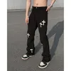 Mens Jeans ICCLEK High Street Loose Casual Pants Mens Embroidered Cross Flare 220823