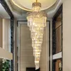 Moderne woonkamer grote kroonluchter hanglampen luxe kristallen led trap hangende lamp goud ronde villa home decor verlichting armatuur