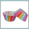 Cupcake Bakearware Kitchen Bar Bar Home Garden 100pcs Coups Paper Coups Lainbow Liner Cases Cup Cake Topper Baki Dhyec