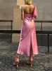 Pink Camis Long Women Satin wycięcie bez rękawów Sliźnia Kobieta Backless Sexy Party Es Summer Slit Dress 220608