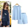 Women Summer Style Casual Cotton Leinen Tops Hemd weibliche Farbe Weibliche Büroanzug Set Frauenkostüme heiße kurze Sets T200325