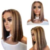 Highlight Short Bob Human Hair Wig Brazilian Straight Lace Frontal Wig For Women Ombre Brown Synthetic Closure Wigs2848393