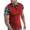 Men's Polos Shirts Short Sleeves Casual Fashion Solid Color T-Shirts Plaid Patchwork Plus Size