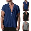 Men's Casual Shirts Men's Blouse Cotton Linen Shirt Loose Tops Long Sleeve Tee V Neck Collar Summer Handsome Men ShirtsMen's