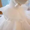 Flickans klänningar barns v-ringning mesh klänning dop bågband söt prinsessa bröllop blommor flicka klänninggirl
