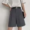 Pantalones cortos de verano para mujer, pierna ancha, cintura alta, negro, suelto, estilo coreano, Vintage, hasta la rodilla, gris, traje DURIKIES 220630