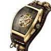 Wristwatches Antique Skeleton Dial Men Automatic Mechanical Watch Retro Gothic Clock Steampunk Self Winding Watches Brown Bronze Reloj Hombr