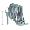 Sexy Tassel Shoes Fashion Sandals High Cheels Summer for Women Plus 43 Party Female Blue White Black 216