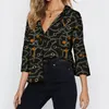 Damesblouses dames shirts vintage print chiffon dames tops kantoor dame werk plus size casual losse sexy v-neck blusas beige