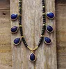 Pendant Necklaces Spiritual Natural Stones Lapis Necklace Women Exquisite Rhinestone Charm Beaded Choker OL Jewelry Wholesale