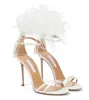 Zomerontwerper Brands Concerto Sandalen schoenen Feather-getrimde vrouwen Walking Flats feest Wedding Lady Jurk Luxe Hoge hakken Box EU35-42