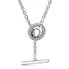 سلاسل 100 ٪ 925 Sterling Silver Double Hoop T-Bar Circle Logo Heart Blue Pink Netlace Netlace Fit Fit