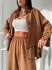 spring summer European and American casual suits solid color lapel longsleeved shirt top harem pants twopiece set 220722