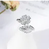 Cluster Rings Fashion Korean Style Exquisite Flower Silver Plate Jewelry Personality Leaf Crystal Temperament Open RingCluster Wynn22