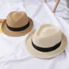 Mens Panama Straw Jazz Hats for Women Kids Summer Children Beach Sun Hat Wide Brim Fedora Cap