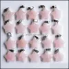Charms Jewelry Findings Components Natural Stone Water Drop Cross Star Pink Quartz Healing Pendants Diy Necklae Dh8Yr
