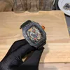시계 손목 시계 디자이너 럭셔리 남성 기계공 시계 Richa Milles Wristwatch 남자 섬유 쉘 중공 포인터 자동 기계적 천연