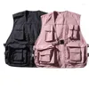 Men's Vests Multiple Pockets Cargo Vest Hip Hop Men Dad Core Sleeveless Jacket Gilet Streetwear Stra22