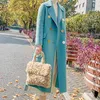 Женская шерстяная смеси женщин Двухстороннее кашемировое пальто 2022 Осень зимняя куртка карман сплошной верхний шнурок