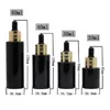 Luxury Empty Round Glossy Black Glass Bottle New Gold Silver Ring Cosmetic Packaging Perfume Essential Oil Dropper Vials Filling Container 20ml 30ml 40ml 60ml