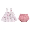 Girls Summer Cotton Mini Dress PP Shorts 2pcs Set Spädbarnskläder outfit modetryck babykläder för tjej 220607