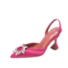 - 품질 Amina Begum Crystal-Embellished Satin Slingback 펌프 Muaddi Crystal Elasted Slingback Strap Shoes 높은 8cm 220325