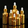 10-100 ml Guld Swell Glass Aromatherapy Liquid Essential Massage Oil Pipette Återfyllningsbara flaskor Tom sprayflaskor Flaskor