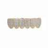 Gold Shiny ICED OUT Teeth Grillz Rhinestone Top&Bottom Grills Set Hip Hop Jewelry