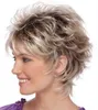 Nxy Perruques pour Femmes Cheveux Courts Bouclés Synthétiques avec Bang Naturel Or Clair et Brun Quotidien Ue Chaleur Reitant Fiber 220528