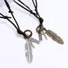 Punk Bird Feather Pendant Necklace Ancient Letter ID Cross Charm Adjustable Leather Chain Necklaces for Women Men Fashion Jewelry Gift