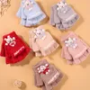 Hair Accessories Soft Cute Cartoon Children Autumn Winter Warm Knitted Gloves Flip Fingerless Half Fingers MittensHair