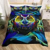 Watercolor Owl Duvet Cover Multicolor Wild Animals Comforter Bohemian Abstract Birds Bedding Set Twin King for Kids Adults