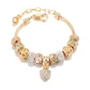 Guld pärlstav armband legering hjärta hängsmycke armband damer mode smycken tillbehör kreativa gåvor