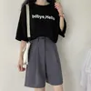 Pantalones cortos de verano para mujer, pierna ancha, cintura alta, negro, suelto, estilo coreano, Vintage, hasta la rodilla, gris, traje DURIKIES 220630