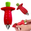 Hullers Metal plástico fruta hoja Gadget tallos de tomate cuchillo para fresa removedor de tallo herramienta de cocina TLY024