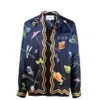 Casablanca ss22 silk long sleeve printed Cuban collar shirt men designer beach casual shirts305E