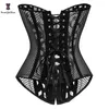 Taille en buik shapewear zwarte dames ademende shapwear kostuums sexy transparante mesh corselet hol out corset bustier top met g string 930 0719