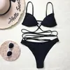 Damen-Bademode, Damen-Zrtak-String-Bikinis, Damen-Badeanzug, weiblich, dreieckig, geteiltes Bikini-Set, 2022, schwarze Badeanzüge, Strand, Metall