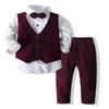 Kläderuppsättningar 110y Spring Autumn Spädbarn Set Kids Baby Boy Suit Gentleman Wedding Formal Vest Tie Shirt Pant 3st Boys Clothes Set8522203