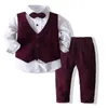 Set di abbigliamento 1-10Y Primavera Autunno Infant Set Bambini Baby Boy Suit Gentleman Matrimonio Formale Gilet Cravatta Camicia Pantalone 3 pezzi Ragazzi Vestiti SetAbbigliamento