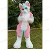 Costume mascotte cane Husky di volpe pelo lungo rosa di Halloween Personaggio a tema dei cartoni animati Carnevale unisex per adulti Taglia Natale Compleanno Festa Fancy Outfit