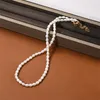 Perle d'eau douce naturelle collier de perles de riz français rétro polyvalent empilable baroque clavicule chaîne mode bijoux cadeau