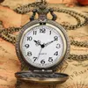 Pocket Watches Watch Bronze Vintage Antique Copper Steampunk Exquisite Carving Rose Flower Quartz Necklace Pendant Clock Thun22