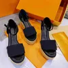 Vrouwen Natural Starboard Wedge Sandaal Fashion Linnen Enkle Ties High Heel Sandals Pumps Espadrilles Dress Shoes met doos NO377