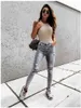 Élégant Gris Skinny Jeans Femmes Streetwear Taille Haute Déchiré Trous Crayon Jeans Extensible Femme Jeans D'été Femmes Pantalon L220726