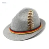 Berretti Retro Cappello Fedora Donna Uomo Feltro Signore Oktoberfest Cappelli Partito Decorazioni di piume Stile occidentale Top Cofano Cappello Cosplay da uomoBerretti