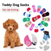 4PcsSet lindo antideslizante de punto Teddy Dog calcetines de lana suave zapatos de gato colorido ropa para mascotas suministros Y200917