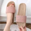 Suihyung 여자 아마 슬리퍼 2021 New Summer Lovers Beach Shoes Hemp Weave 격자 무늬 캐주얼 슬라이드 평평한 샌들 여성 플립 플롭 G220518