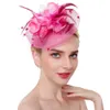 ワイドブリムハット女性ダービー魅力的な結婚式エレガントなブライダルヘッドウェアカクテルティーパーティーフェザー魅力的な帽子帽子の花の花のメッシュ